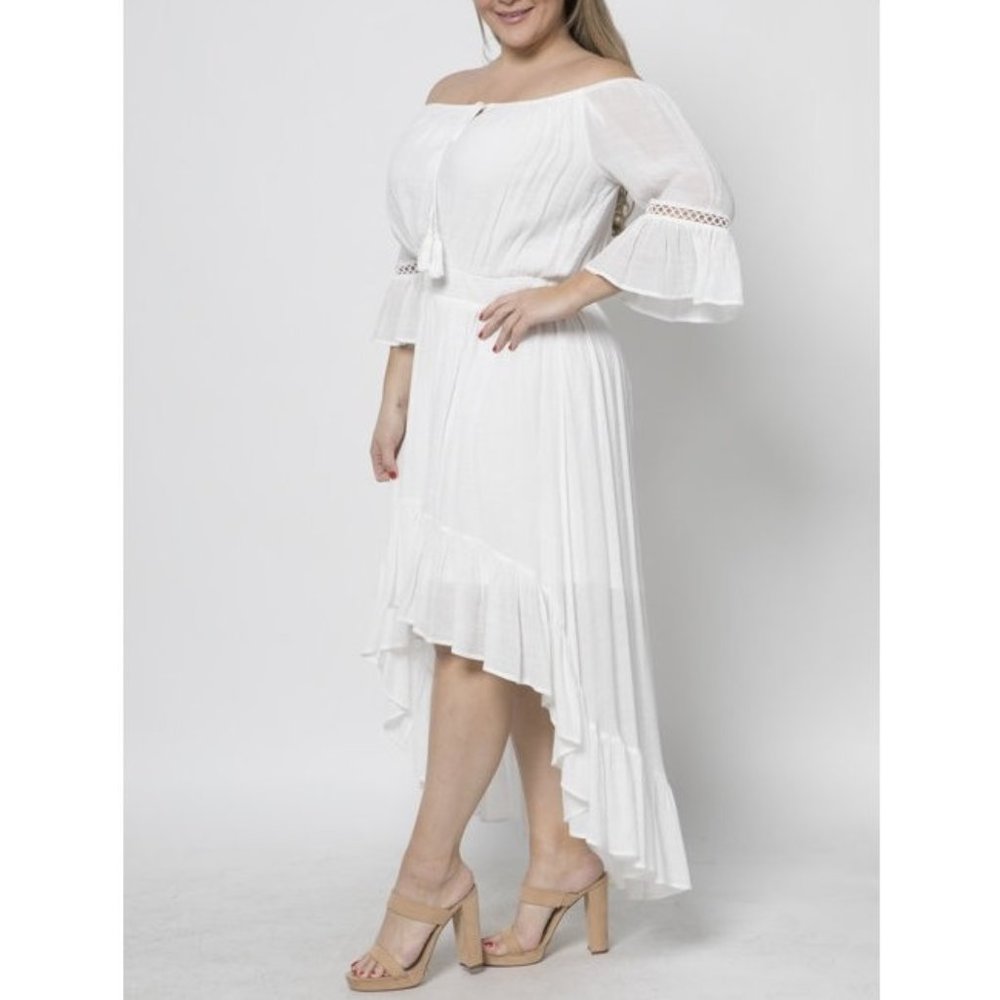 Plus Boho Off Shoulder Hi Low Ruffle Maxi Dress - Picture 2 of 7